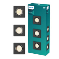 3x LED GU10 Einbauleuchte Aluminium Quadratisch Schwarz Peridot Philips