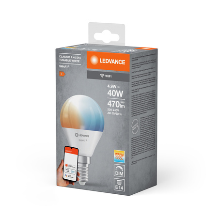 E14 P40 LED Lampen 4,9 W 470 lm SMART+ WiFi CCT Dimmbare Mini-Glühbirne LEDVANCE