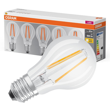 5x LED Lampen E27 A60 7W = 60W 806lm 2700K Wärme 300° Filament OSRAM