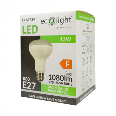 LED Reflektor Glühbirne R80 E27 12W 1080lm 3000K Warm Ecolight