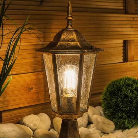 Gartenleuchte E27, Niedriger Pfosten Laterne 40cm Patina BELLIS LUMILED
