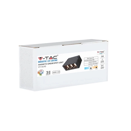 LED-Schienenstrahler 3x1W 3000K Schwarz SMD IP20 Magnetsystem 24V VT-4143 V-TAC