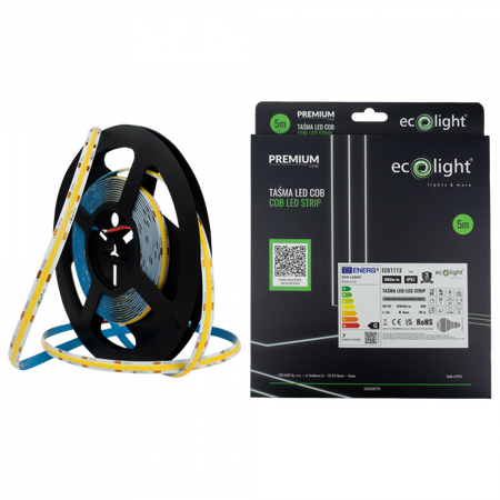 LED Streifen COB 7W/m 805lm/m 320LED/m 12V 4000K Neutral IP67 Rolle 5m Ecolight