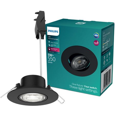 LED-Einbauleuchte 5W 550lm 4000lm Neutral Neutral Beweglich Rund Schwarz Dimmbar 3-STEP SceneSwitch Koriander Philips