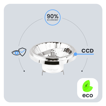 LED Lampen G53 AR111 10W = 75W 1055lm 3000K Warm 24° 12V AC/DC Silber LUMILED