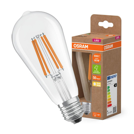 LED-Glühbirne ST64 E27 3.8W = 60W 806lm 2700K Warm 300° Glühfaden CLASSIC ENERGY EFFICIENCY Osram