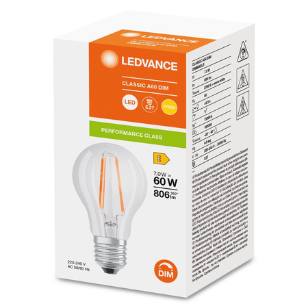 LED Lampen A60 E27 7W = 60W 806lm 2700K Warmweiß FILAMENT DIMMABLE LEDVANCE