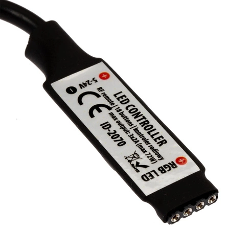 Funkcontroller für RGB-LED-Streifen 72W 6A 18 Tasten + RF-FERNBEDIENUNG 5V~24V DC ID-2070 schwarz