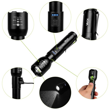 Wiederaufladbare LED-Taschenlampe Classic 20W 800lm Handleuchte Strong ZOOM VA0180 VAYOX