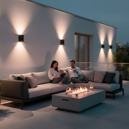 Wandleuchte Außen 2x GU10, Garten-Wandleuchte Schwarz Quadratisch ALLIUM LUMILED