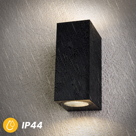 Wandleuchte Außen 2x GU10, Garten-Wandleuchte Schwarz Quadratisch ALLIUM LUMILED