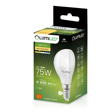 Lampen E14, Glühbirne P45 10W = 75W 990lm 3000K 180° warm LUMILED