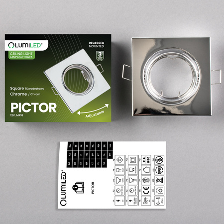 Halogen-Einbauleuchte Bewegliches Quadrat PICTOR Chromblech MR16 GU10 LUMILED