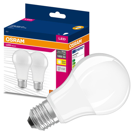 2x LED Lampen E27 A60 10W = 75W 1055lm 3000K Wärme 200° OSRAM VALUE