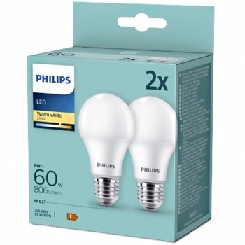 2x LED Lampen E27 A60 8W = 60W 806lm 2700K Warm PHILIPS