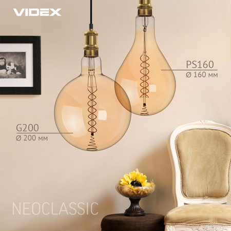 LED Lampen E27 PS160 Pear 8W = 42W 500lm 1800K Warm 360° FILAMENT Amber Dimmbar Videx