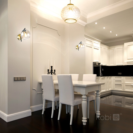 Wand Wandleuchte Aufputz E14 Schwarz Gold Globe Elegance Kobi