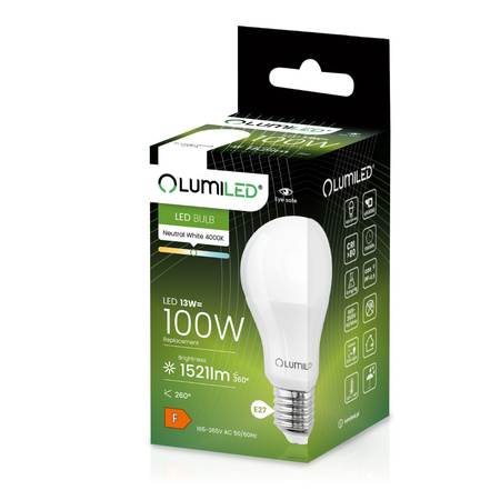 6x LED Lampen E27, Glühbirne A60 13W = 100W 1521lm 260° 4000K neutral LUMILED