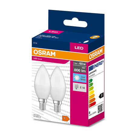 2x LED Lampe E14 B35 7W = 60W 806lm 4000K Neutral 220° OSRAM VALUE