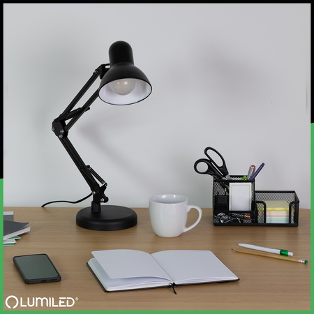 Schreibtischlampe E27, Zeichentisch-Schreibtischlampe mit Tischklemme Schwarz TOBI LUMILED