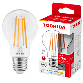 LED-Lampe E27 A60 9W = 75W 1055lm 2700K Warm Filament Dimmbar TOSHIBA