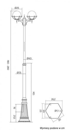 Outdoor-Gartenlampenmast LATERNE E27 Kugeln mit Korb 200 OGMWN 2 KPO 180-280cm schwarz Su-Ma