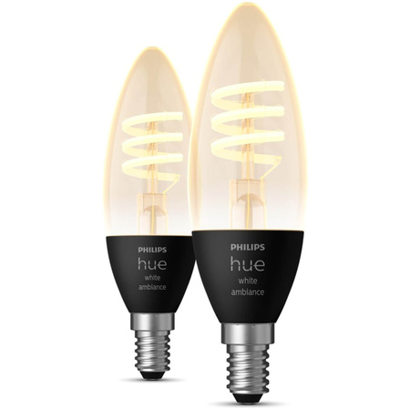 2PAK LED-Glühbirne Kerze E14 B40 4.6W CCT PHILIPS HUE Weiß & Ambiance Filament Bluetooth Zigbee