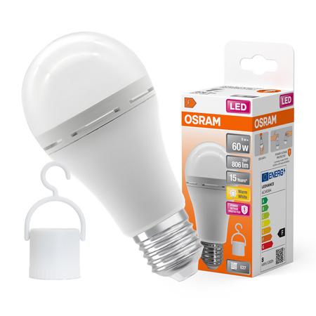 Wiederaufladbare LED-Lampe A60 E27 8W = 60W 806lm 2700K Warm 180° Notbeleuchtung RECHARGEABLE LAMPS Osram