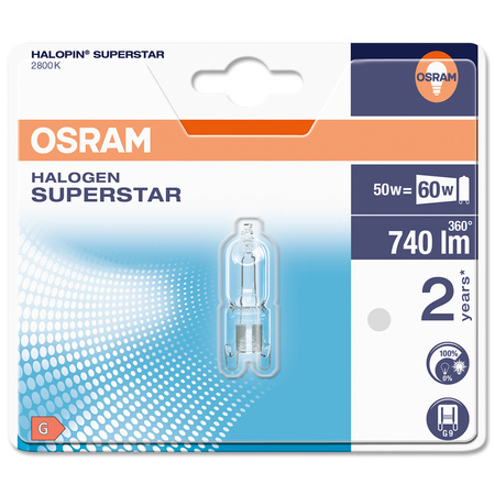 Halogenglühlampe G9 48W 740lm 2800K OSRAM HALOPIN Blister
