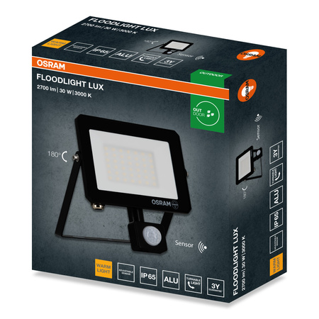 LED-Strahler Halogen-Außenstrahler 30W 3000K 2700lm IP65 mit Bewegungs- und Dämmerungssensor FLOODLIGHT LUX OSRAM