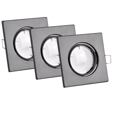 Set aus 3x quadratischer, schwarzer, beweglicher Halogenlampe GOLDLUX (Polux) + GU10 3,5W LED Lampen