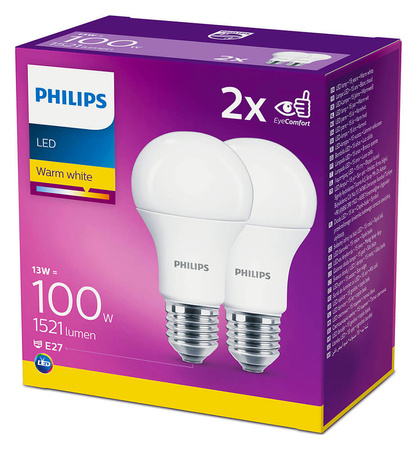 2x LED Lampen E27 A60 13W = 100W 1521lm 2700K Warm 200° PHILIPS