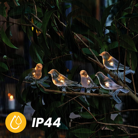 Solar Garten Girlande Lichtkette Vögel auf Clip 3,2m IP44 Warm