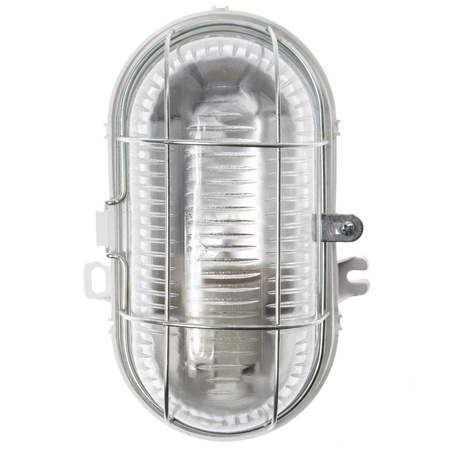 LED E27 CHANNEL Garagenleuchte Oval 100W Raster Metall IP44 Weiß KOBI