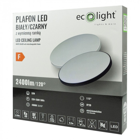 Plafond LED-Deckenleuchte 32W 2400lm 4000K Neutral mit austauschbarem schwarzen oder weißen Rahmen Ecolight