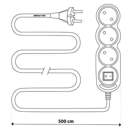 Netzverlängerungskabel geerdete Steckdosenleiste 3 Steckdosen 5m ON/OFF Schalter Weißes Kabel Lendo Lumiled