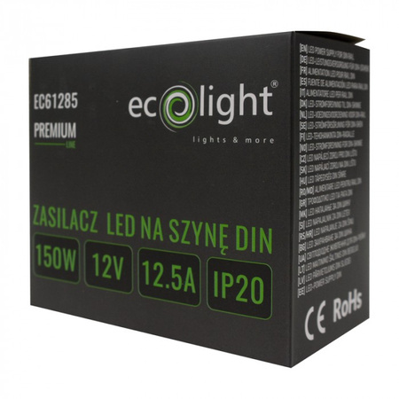 DIN-Schienen-Netzteil für LED-Streifen 150W 12V 12,5A IP20 PREMIUM Ecolight