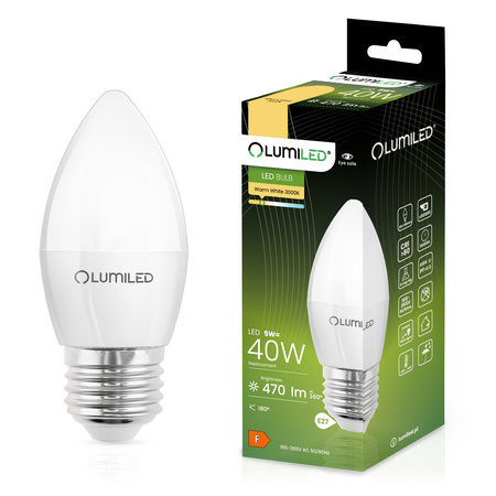 LED Lampen E27, Glühbirne B35 5W = 40W 470lm 180° 3000K warm LUMILED