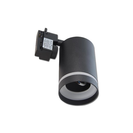 Schwarze GU10-Schienenleuchte mit dekorativem Ring für einphasige Stromschienen