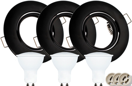 Set aus 3x GOLDLUX (Polux) runder schwarzer beweglicher Halogenlampe + GU10 3,5W LED Lampen