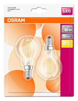 2x LED Lampen E14 P45 4W = 40W 470lm 2700K Wärme 300° OSRAM Filament