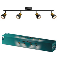 Reflektor-Deckenleuchte 4x GU10 Schwarz-Kupfer-Röhre Philips