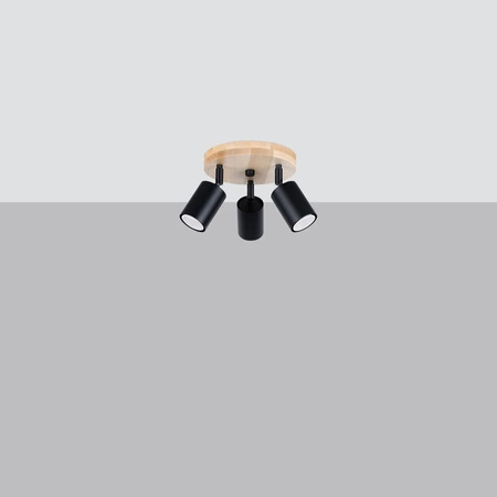 VERDO 3P 3xGU10 Schwarz Holz Skandinavisch SOLLUX Deckenleuchte