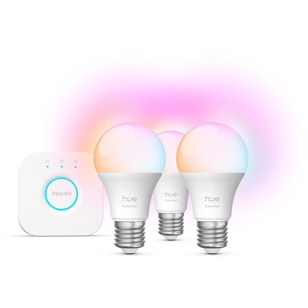 Philips Hue Starter Kit – 3× LED-Lampe E27 8W 806 lm CCT+RGB Bluetooth/ZigBee inkl. Bridge