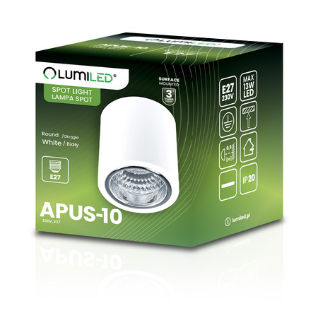 Aufbauleuchte E27, Aufbauspot Runde Tube Weiß Fest APUS 10 LUMILED