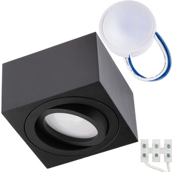 Halogen-Aufbauleuchte, Aufbauspot 50mm Quadrat Tube Schwarz AMAT-S+LED-Einsatz 7W 3000K LUMILED