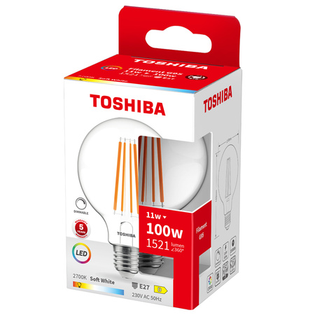 LED-Lampe E27 G95 11W = 100W 1521lm 2700K Warm Filament Dimmbar TOSHIBA