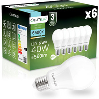 6x LED-Lampe E27 A60 5W = 40W 550 lm 6500K kaltweiß 260° LUMILED