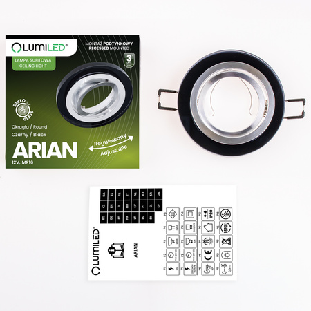 Glas-Einbaustrahler GU10, MR16 Einbauspot HALOGEN Runde beweglich Schwarz ARIAN LUMILED