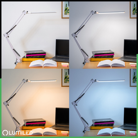 Schreibtischlampe LED 12W, Zeichentisch-Schreibtischlampe mit Tischklemme CCT USB Dimmbar Weiß COSMI LUMILE